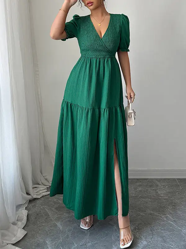 Front Pleated Neck Maxi Dress