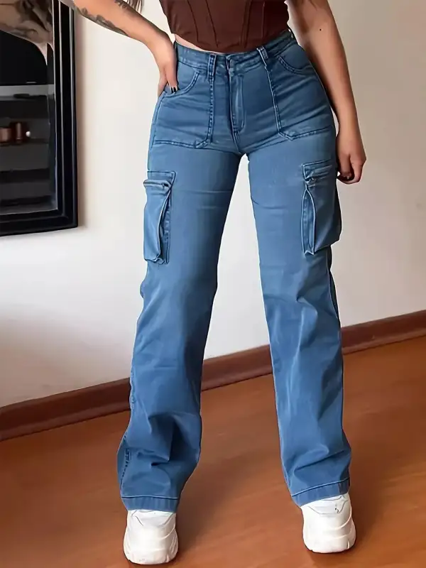Plus Size High Waisted Cargo Jeans Jeans