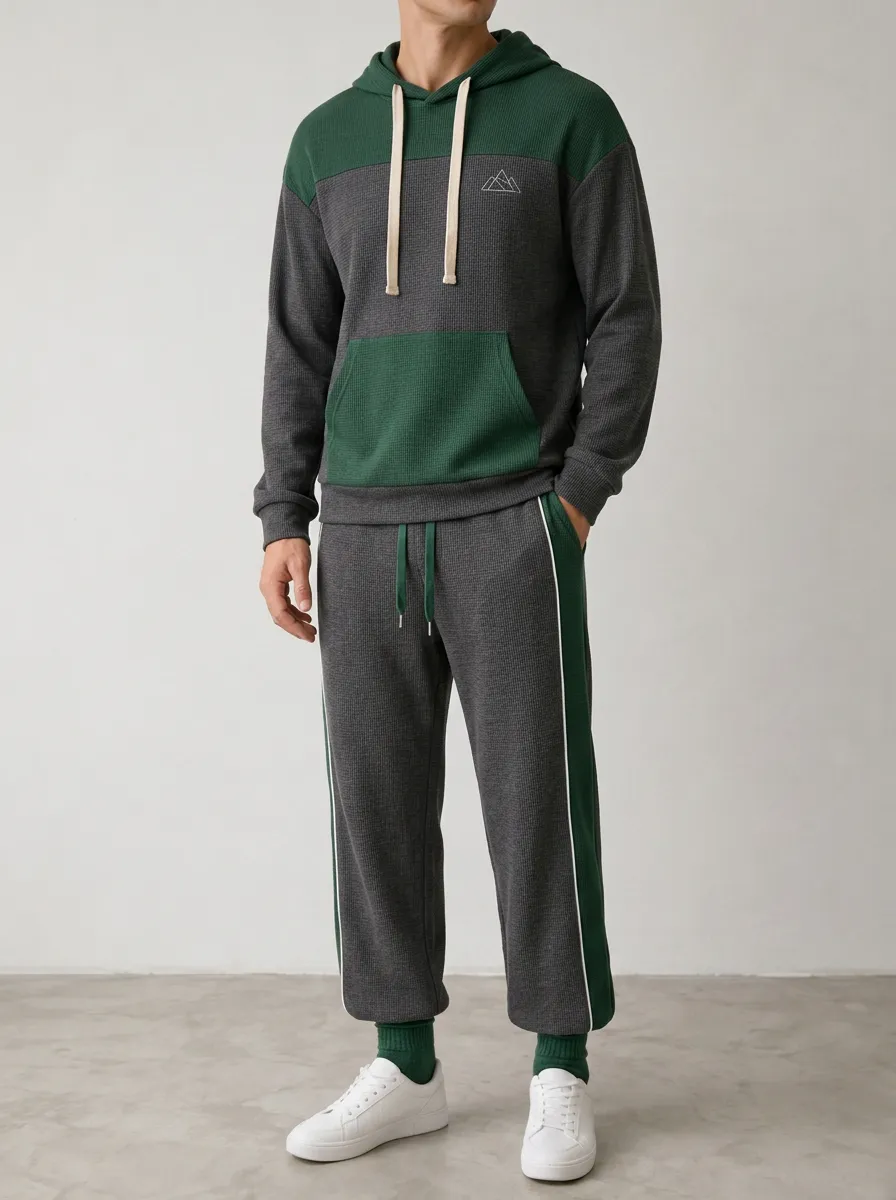 Men's Mountain Logo Colorblock Waffle Knit Hooded Top