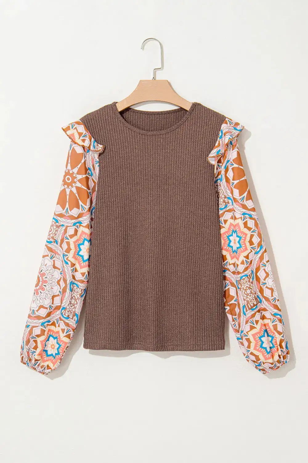 Floral Ruffled Waffle Knit Blouse