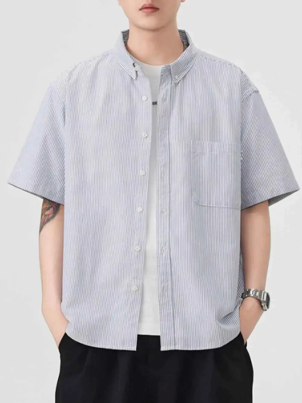 Striped Short Sleeve Button-Up Shirt