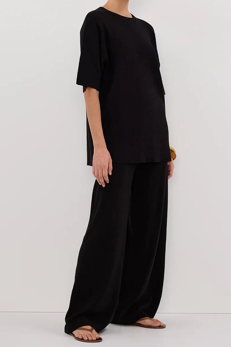BLACK WIDE LEG KNIT PANT