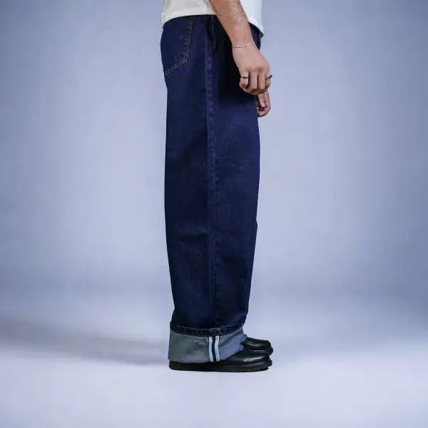 Men's Raw Finish Baggy Stretch Denim Jeans