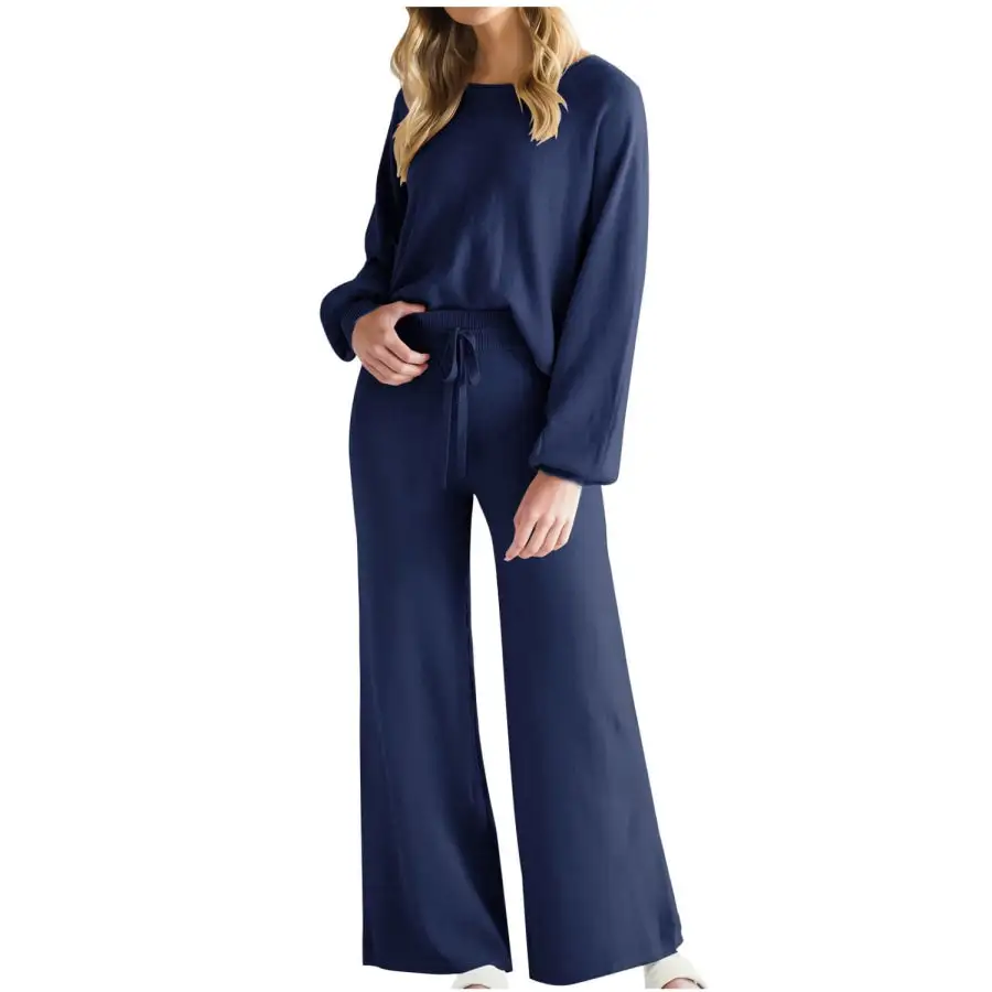 Casual Round Neck Long Sleeve Top and Pants Set