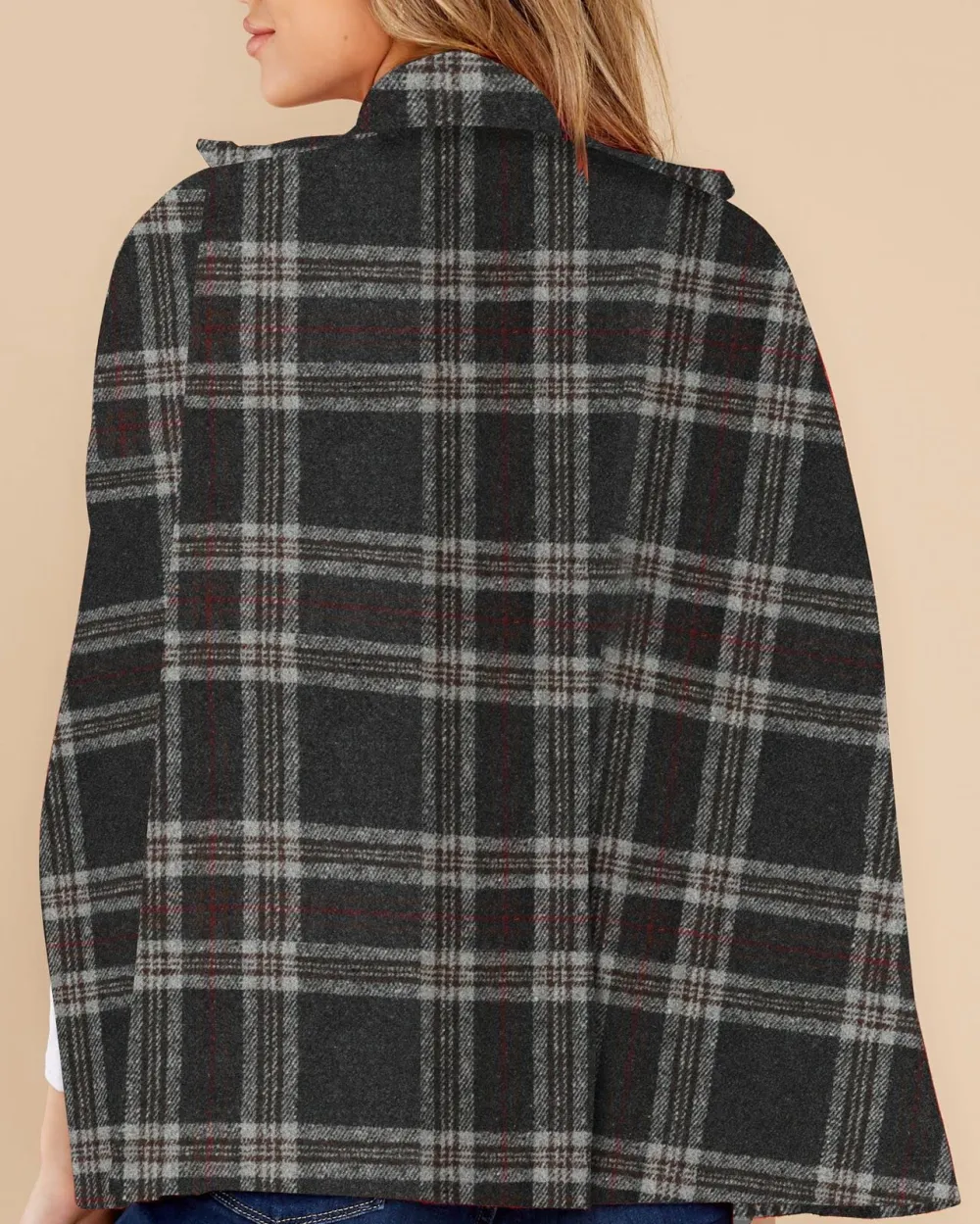 Black Plaid Cloak Coat For Women