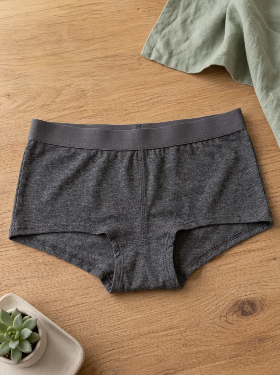 Women's Charcoal Grey Solid Color Basic Printed Panties