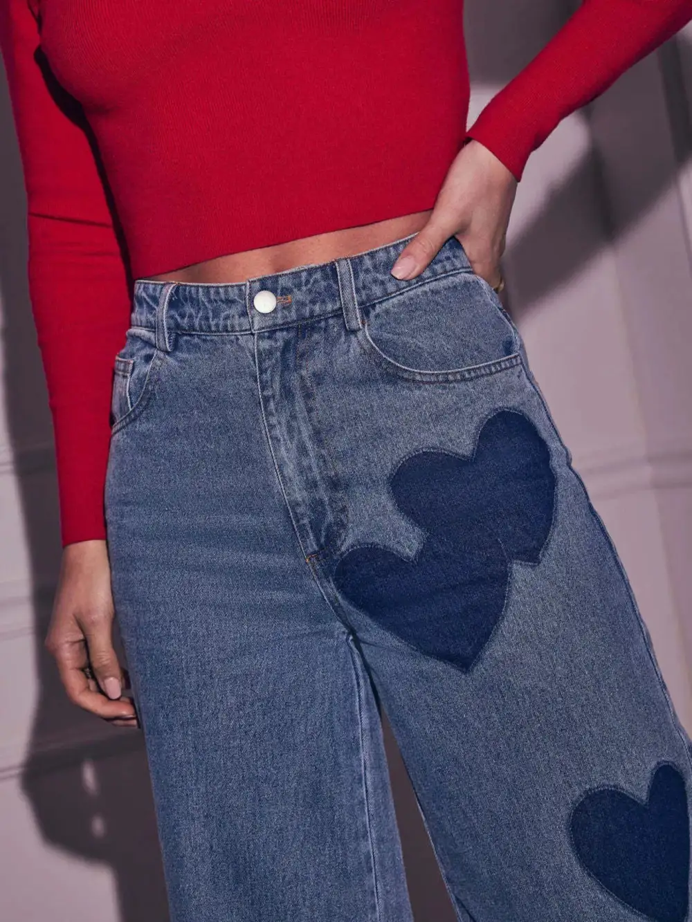 Utility High Waist Wide Leg Denim Jeans