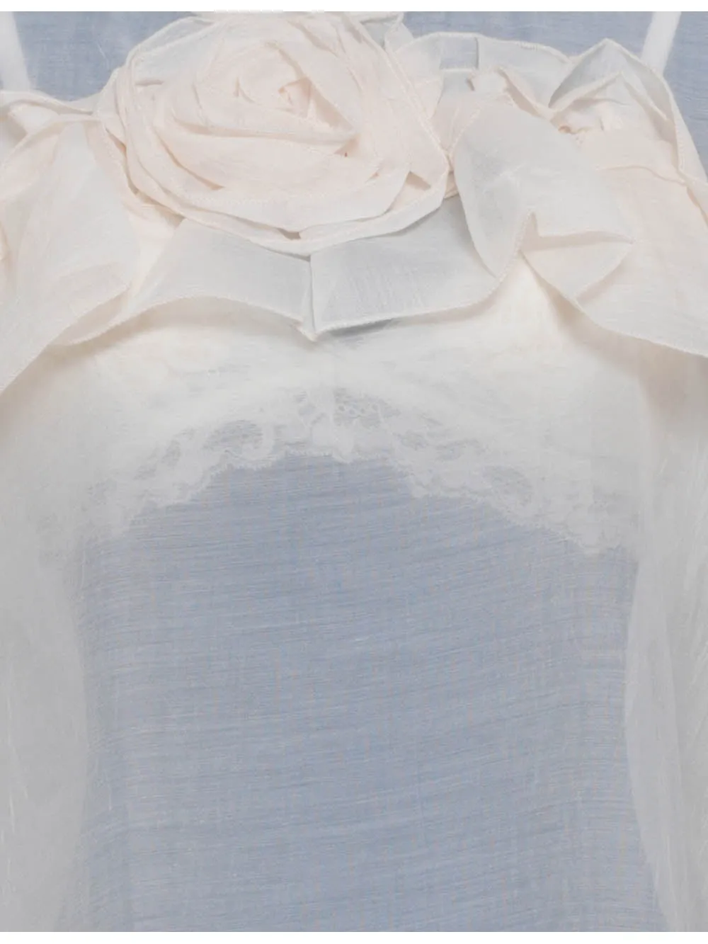 Chic D Irregular Ruffle Sheer Stand Neck Blouse