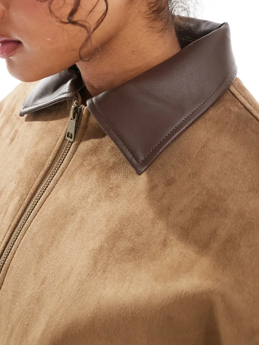 Suede Contrast-Collar Jacket