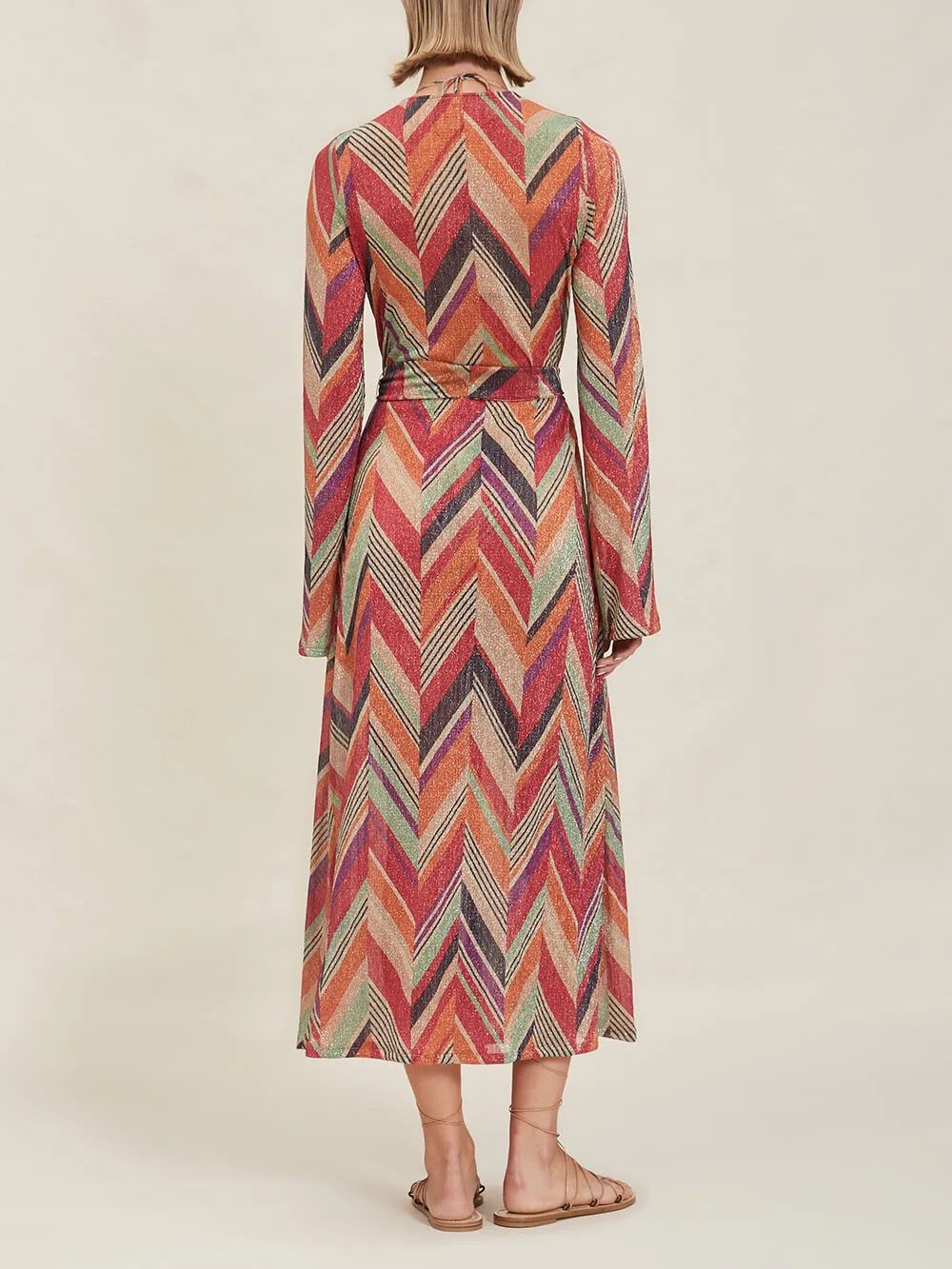 Beach Geometric Print Bell Sleeve Cardigan Midi Dress