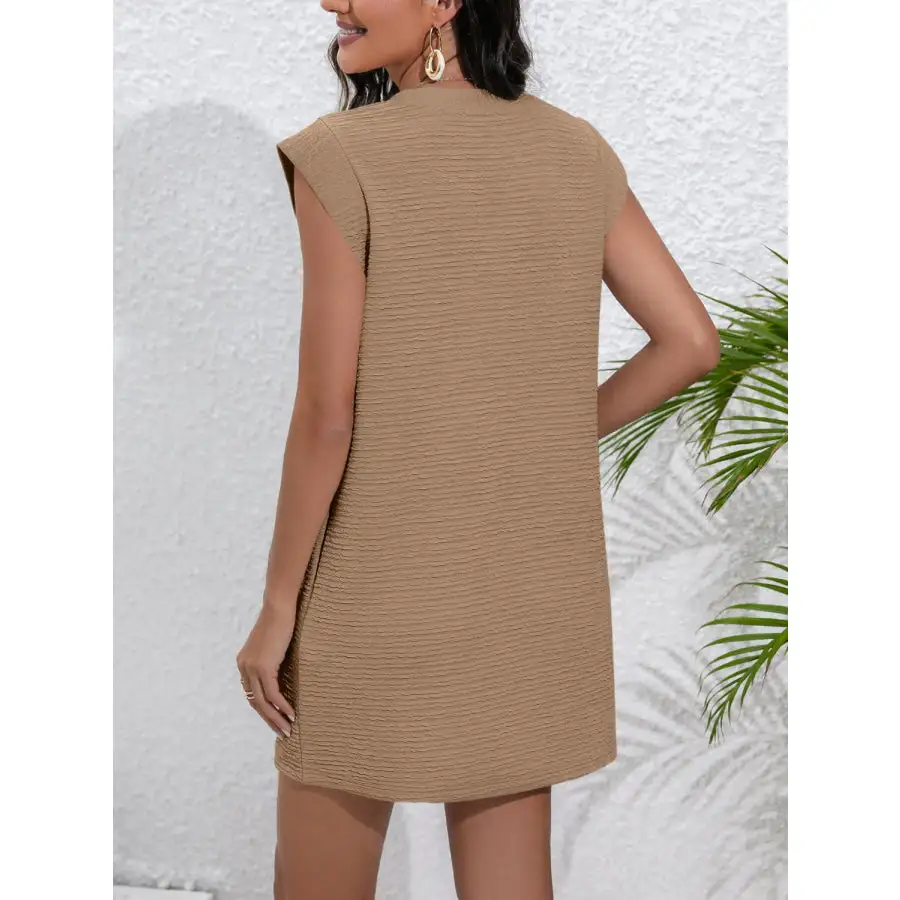 Round Neck Cap Sleeve Mini Dress with Pockets