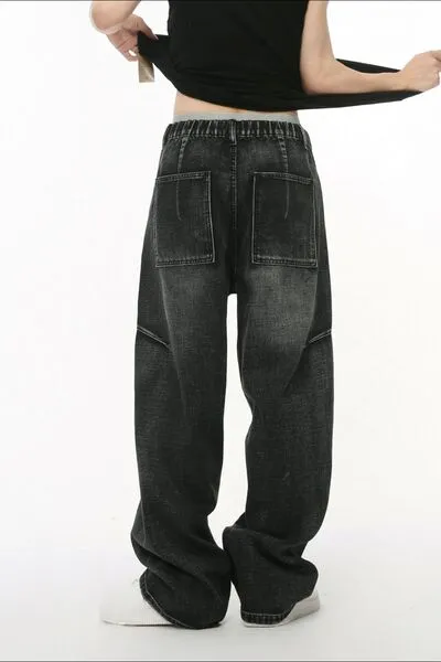 Washed Paneled Stretch Straight Leg Jeans