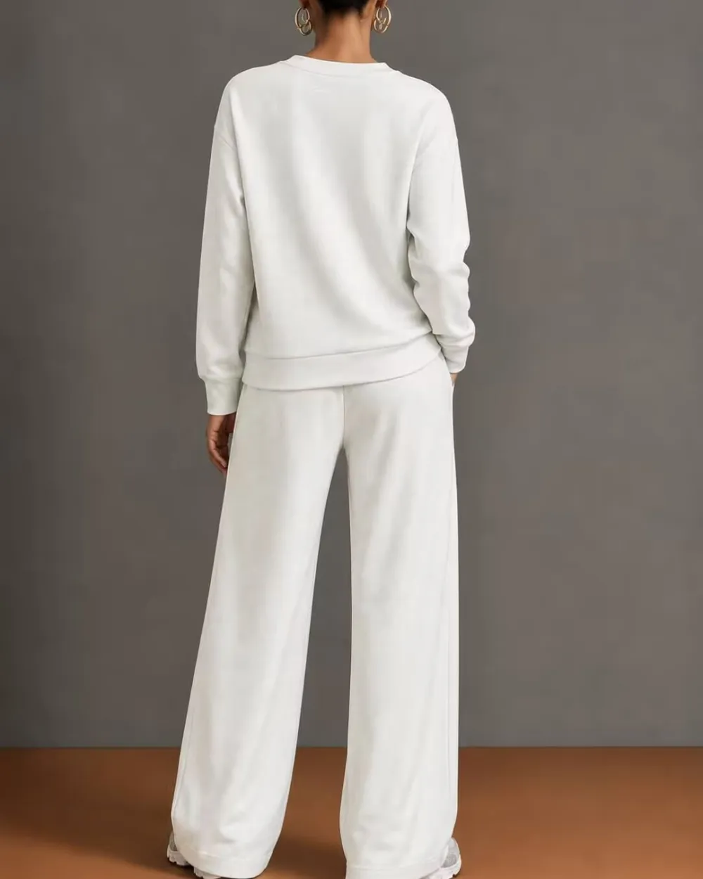 V-Neck One-Button Sweatshirt Set