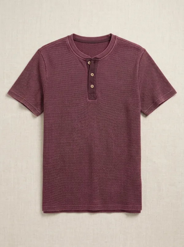 Men's Classic Waffle Knit Button Placket Minimal Henley Shirt