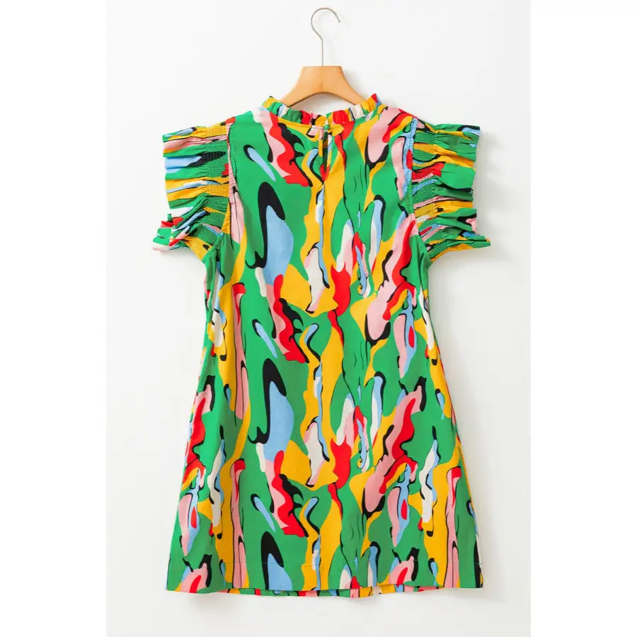 Ruffled Printed Cap Sleeve Mini Dress