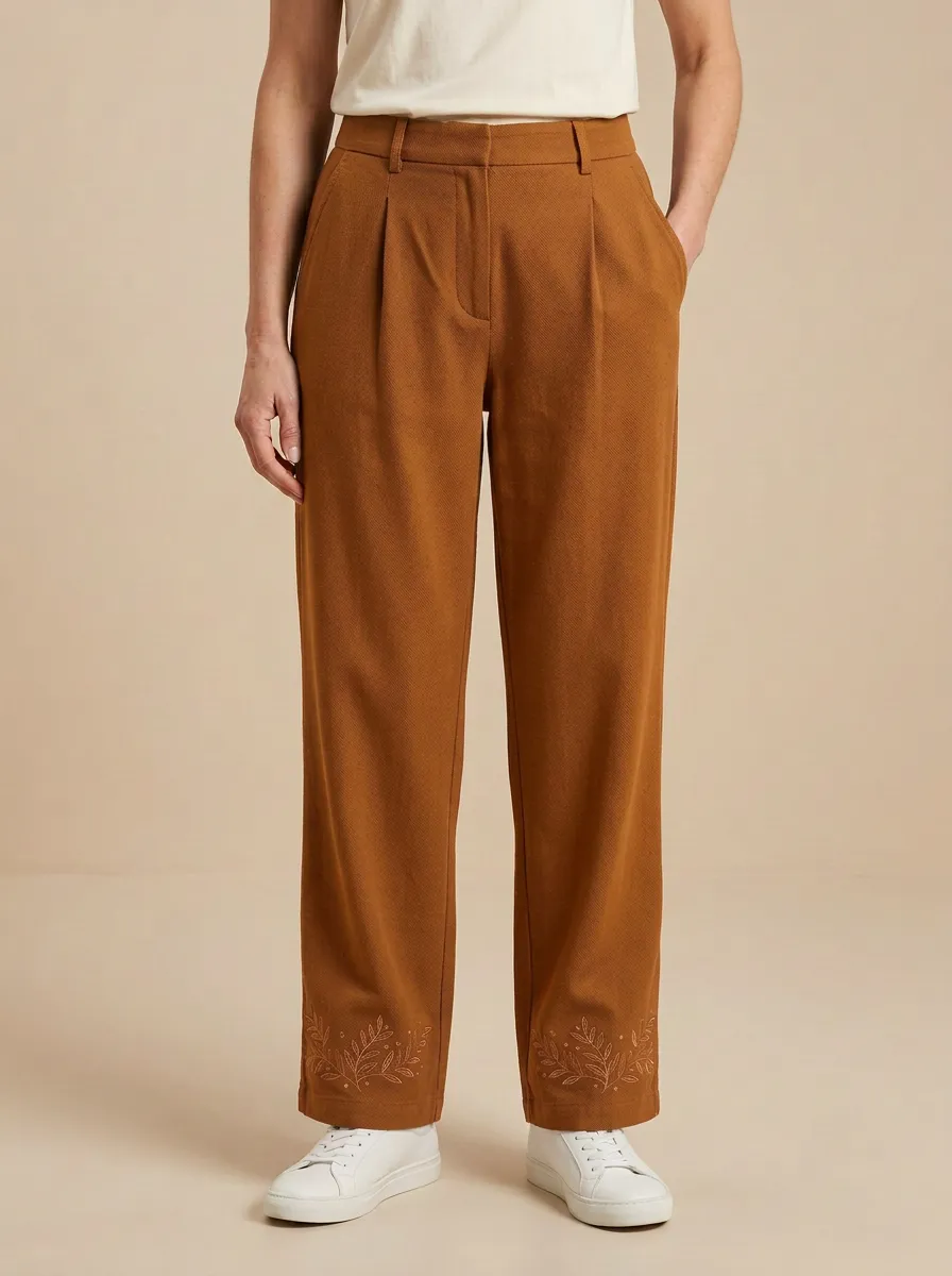 Women's Botanical Nature Leaf Embroidered Print Casual Pants