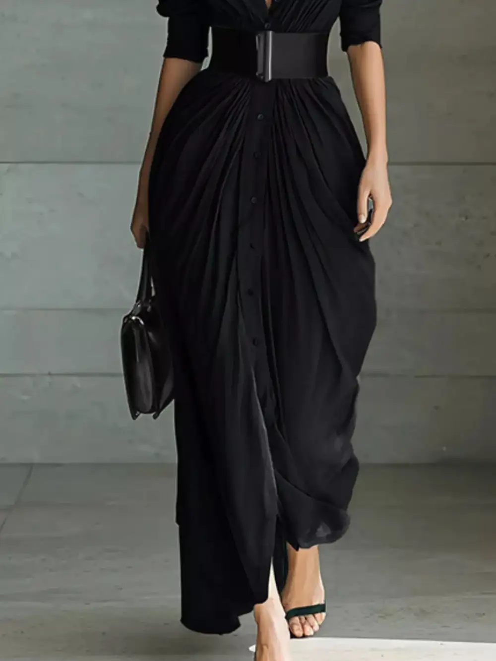 Button Front Ruched Maxi Dress