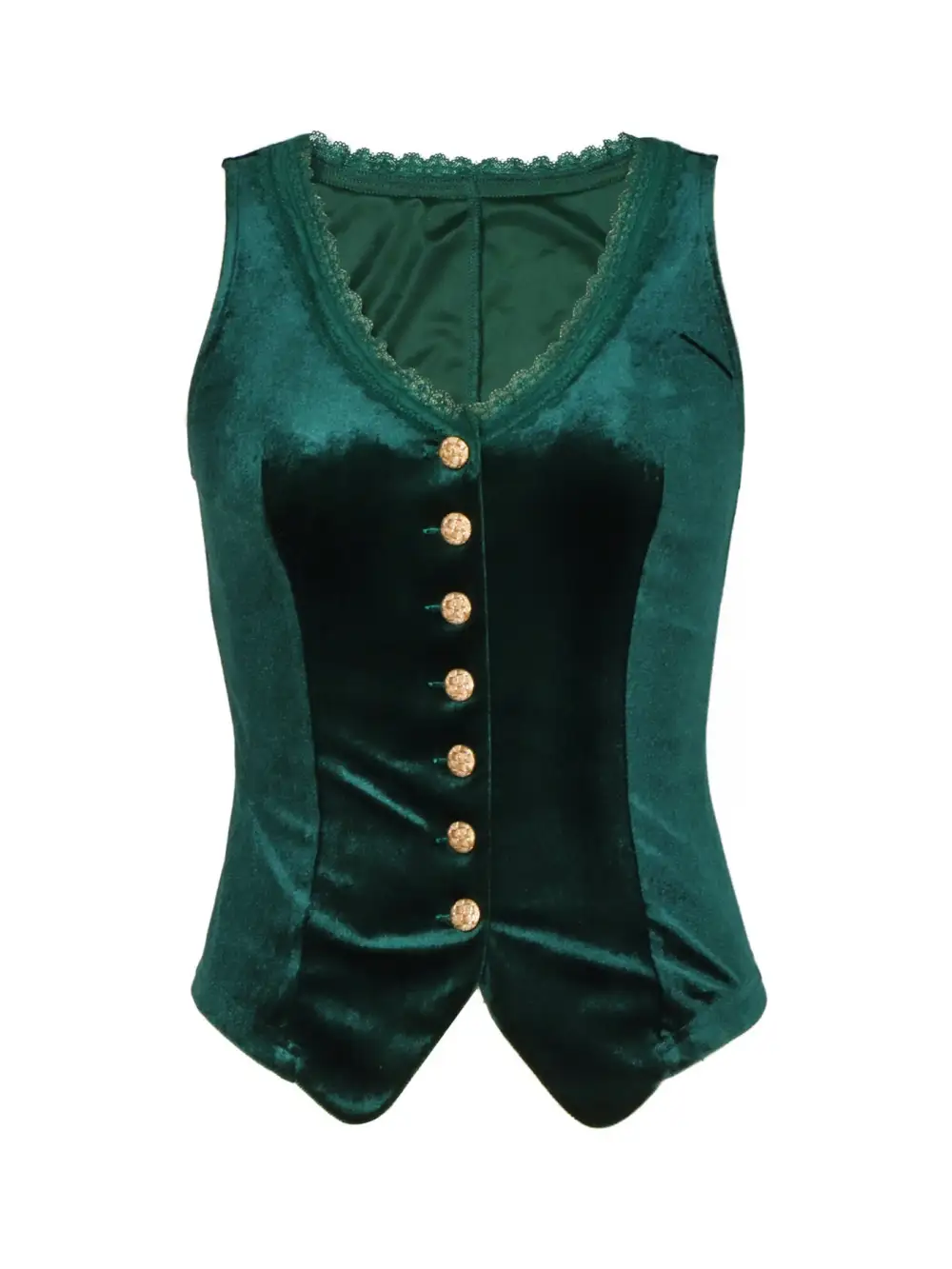 Lace Trim Velvet Button Front Top