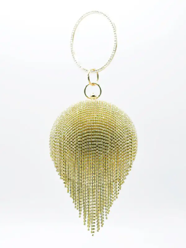 Geometric Rhine Stones Solid Tasseled Handbag