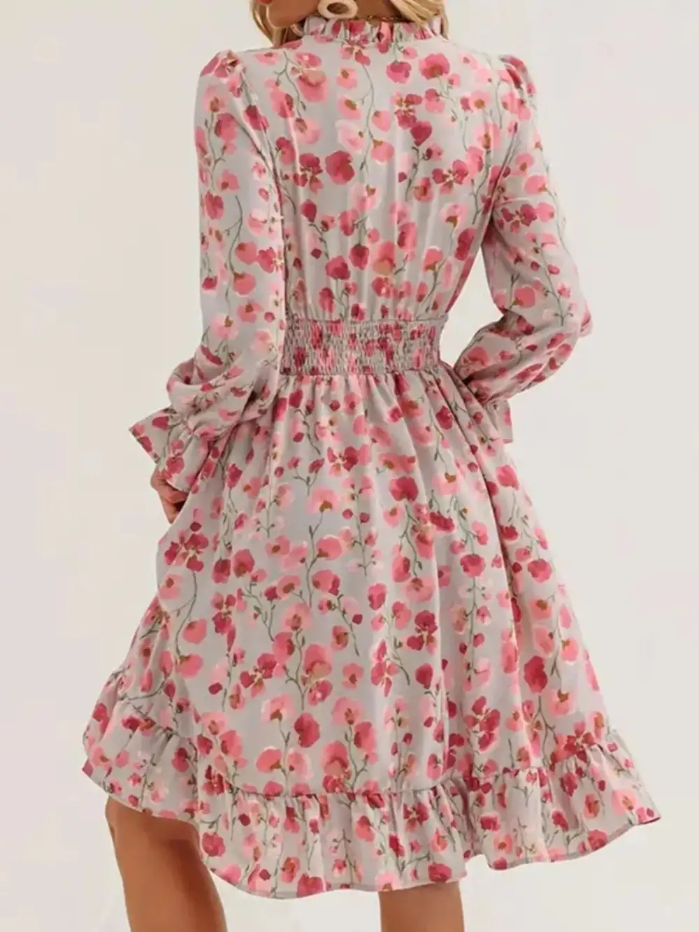 Layered Detail Floral Printed Ruffle Dress