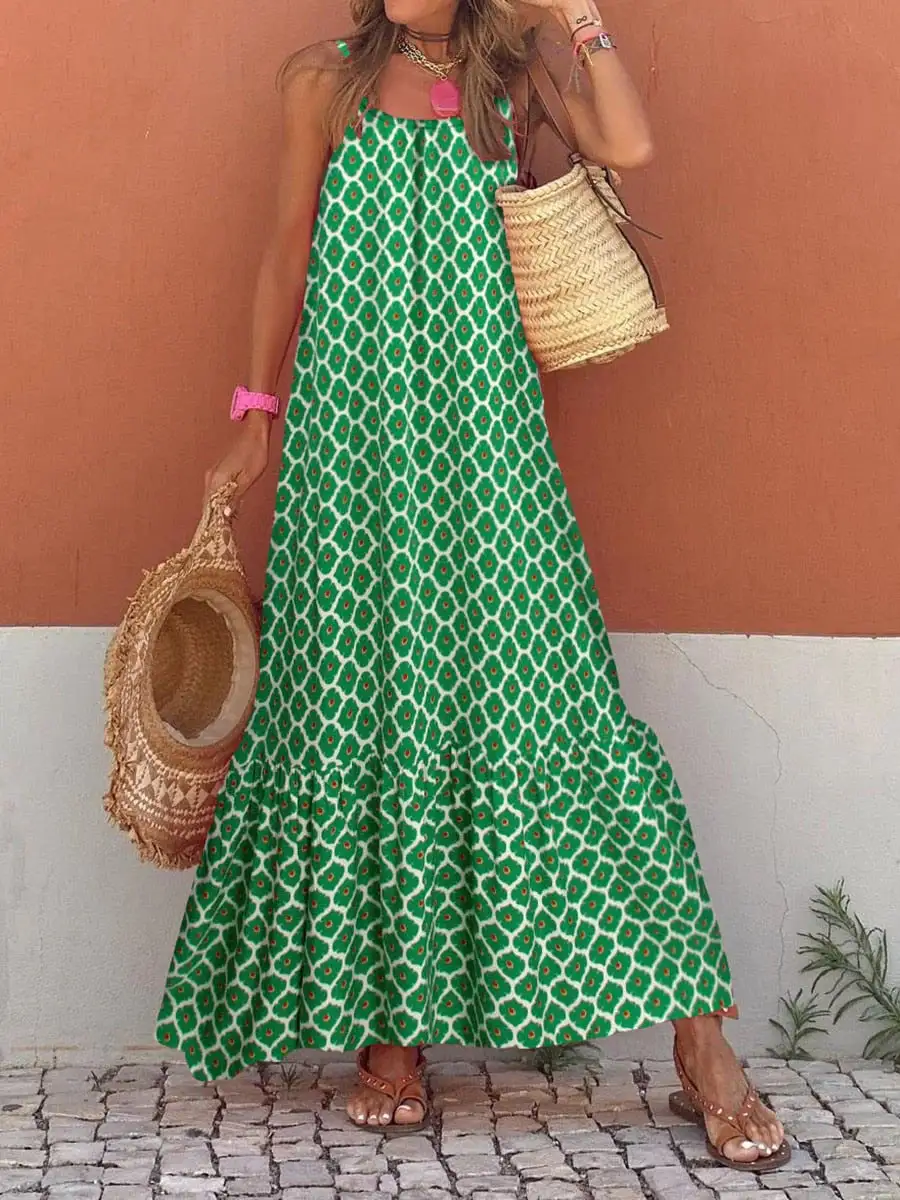 Abstract Print V Neck Maxi Dress