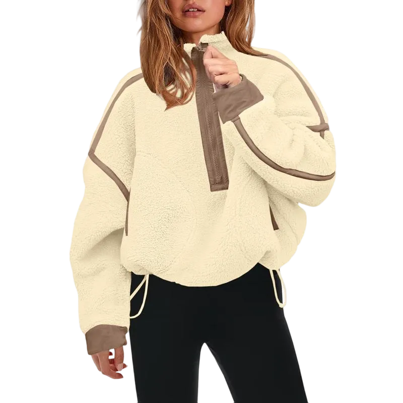 Women’s Half Zip Sherpa Fleece Pullover Soft Oversized Sweatshirt
