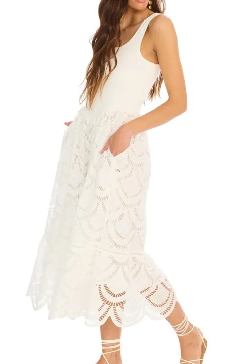 White Eyelet Lace Pocket Maxi Dress