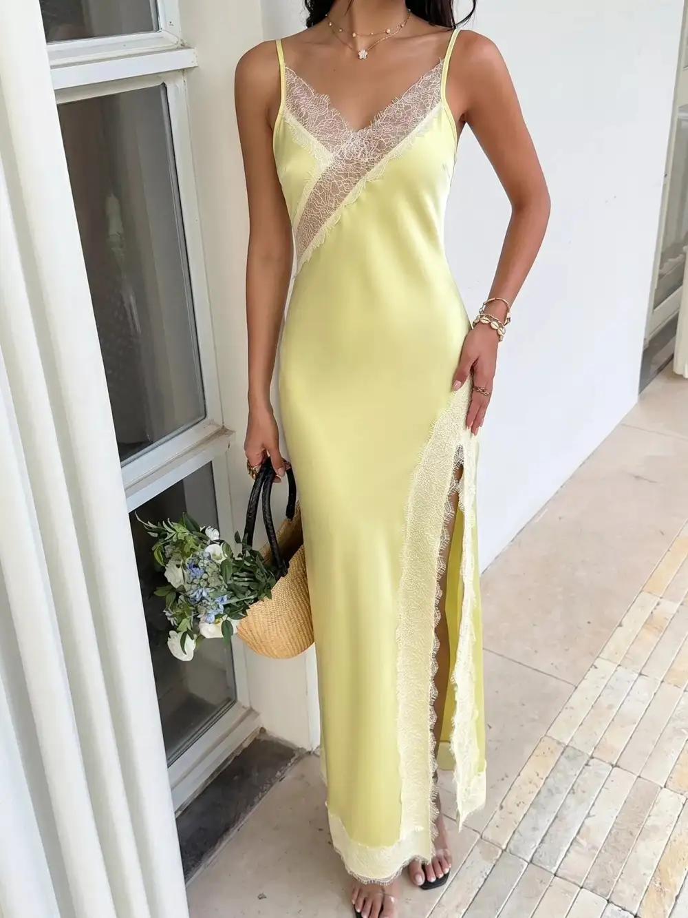 Lace Slit Midi Dress