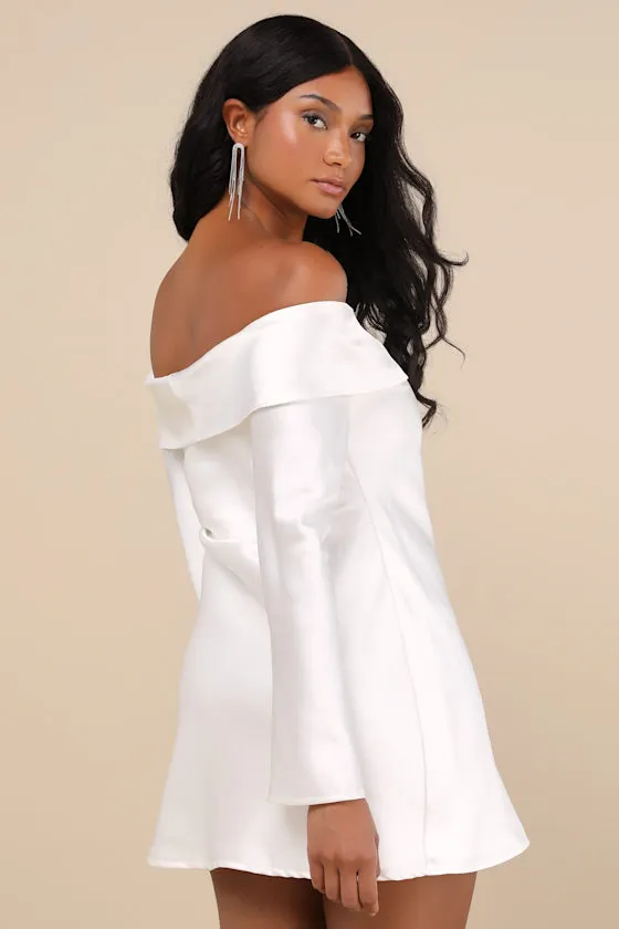 Luxurious Vision Light Yellow Satin Off-the-Shoulder Mini Dress