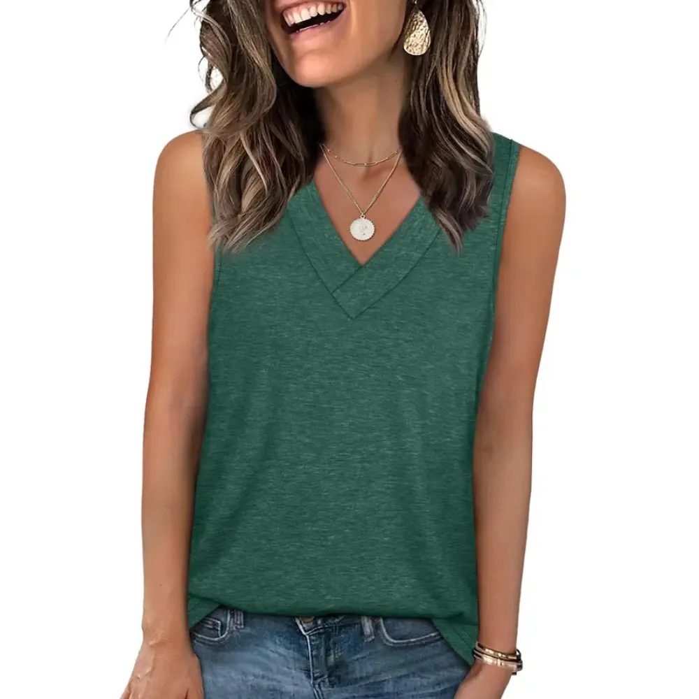 Women's 2026 V Neck Tank Tops Summer Sleeveless Loose Fit Basic Tee Trendy Casual Fashion Tops