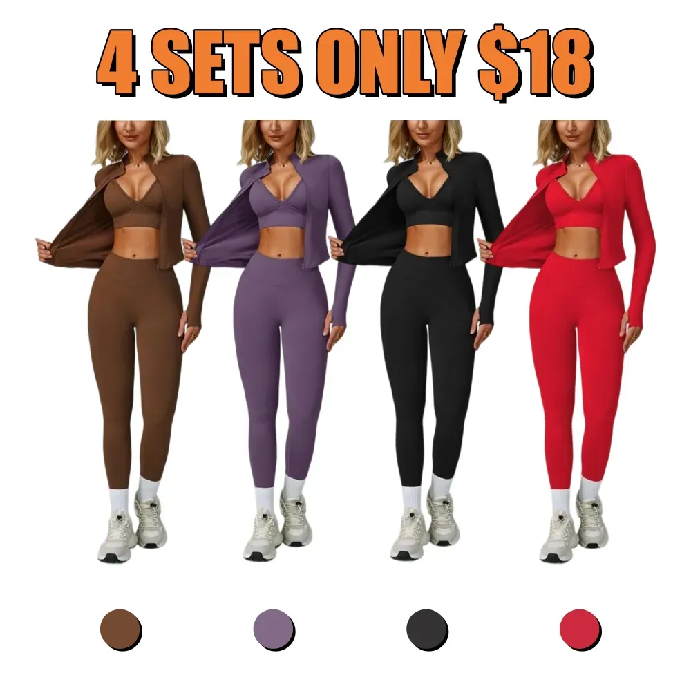 🔥Women's Yoga 3-Piece Jacket Leggings Set🔥8-Pack - All Colors Included, Only $24