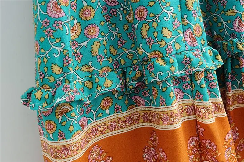 V-Neck Short Sleeve Boho Maxi Dress