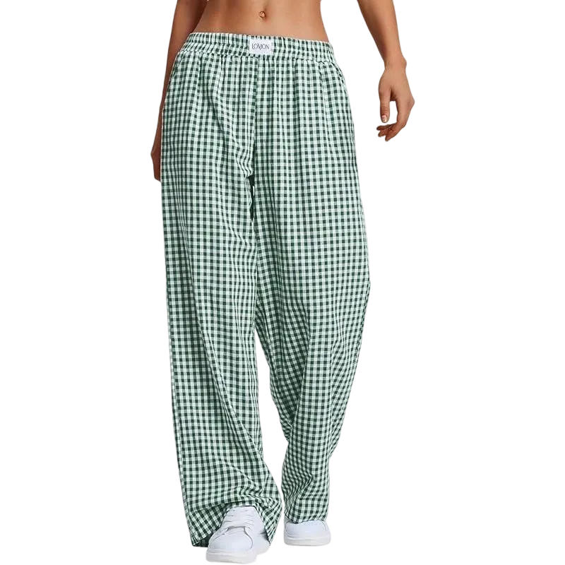 Women's Striped Gingham Boxer Pants Cotton Pajama Lounge Pj Casual Plaid Trousers  Beach Bottoms with Pockets