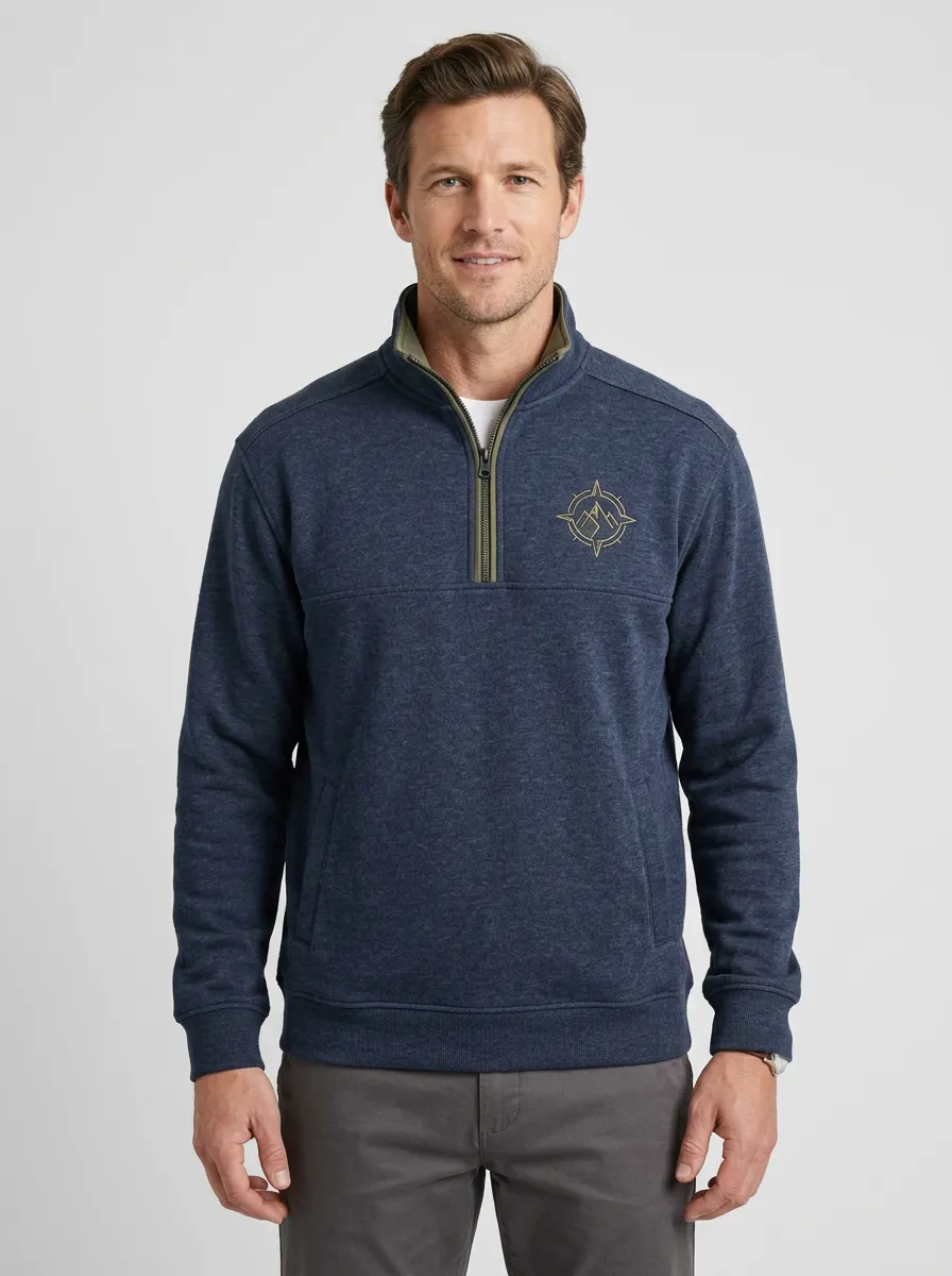 Men's Northbound Outdoor Mountain Compass Graphic Quarter-Zip-Neck Sweatshirt