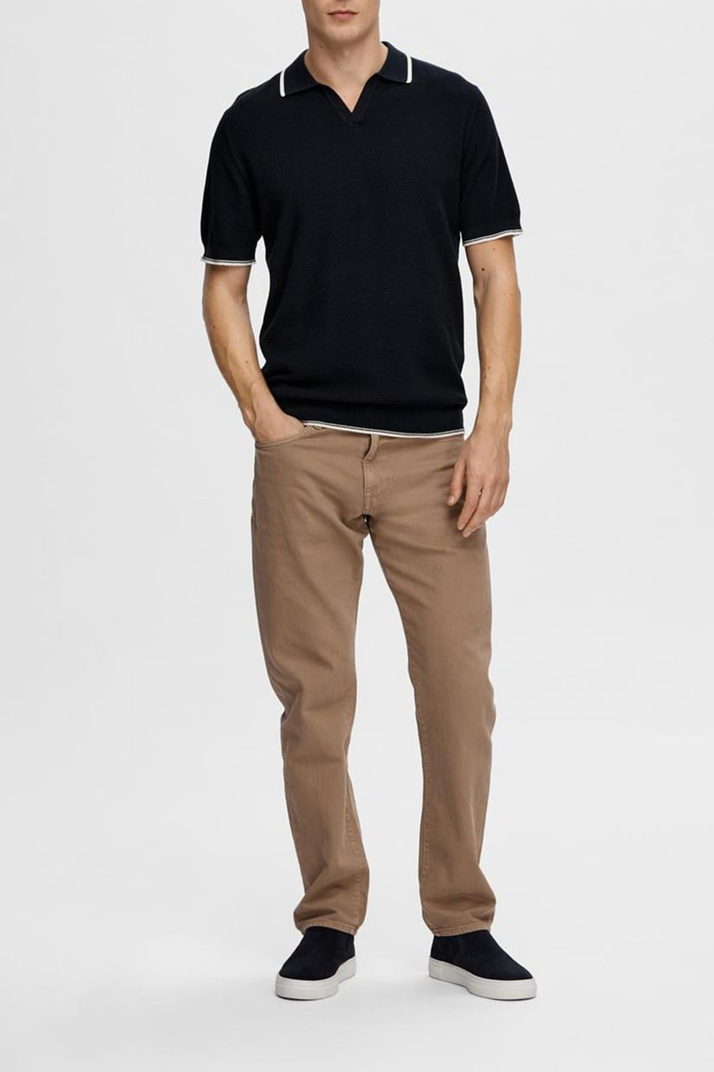 Dark Blue Knit Polo T-shirt