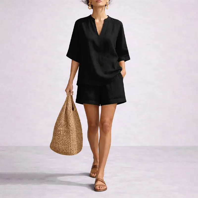 Women's Notch Neck Loose Fit Two-Piece Summer Set