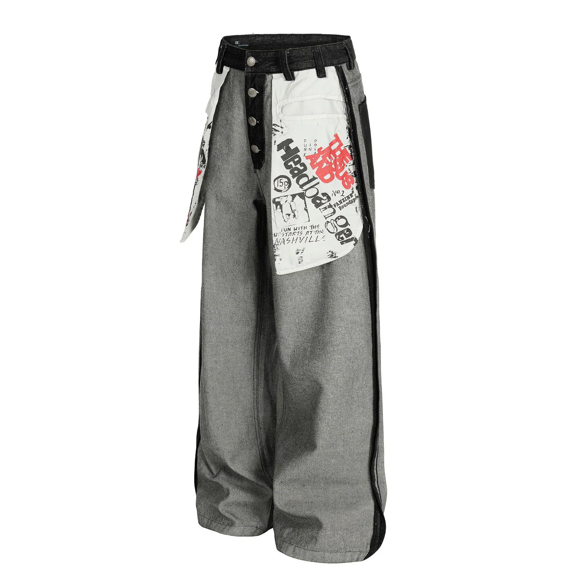 Vintage Patchwork Wide-Leg Denim Jeans