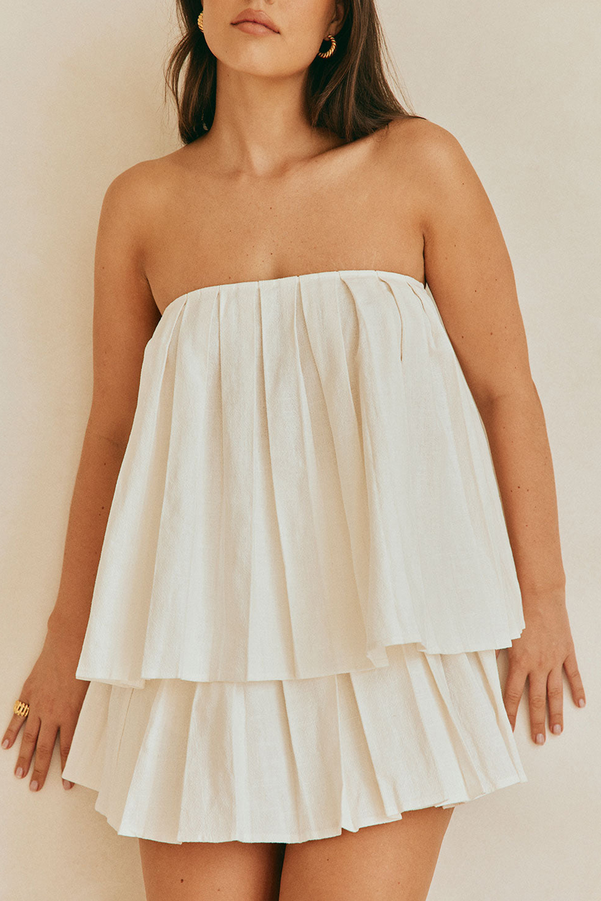 Strapless Tiered Linen Top
