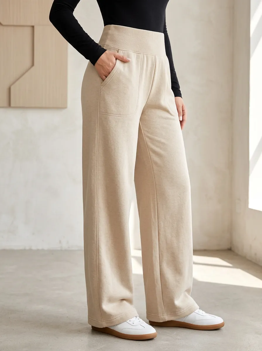 Women's Beige High Waist Sweatpants