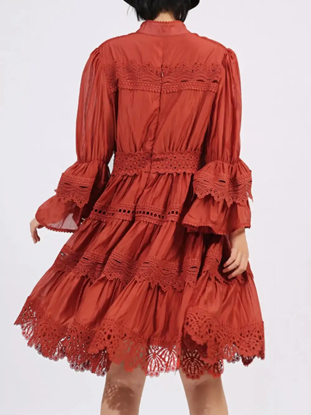 Easy Fit Lace Ruffle Long Sleeve Dress