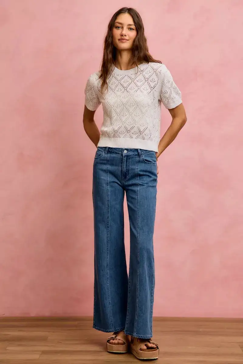 Mid Rise Seam Detail Stretch Denim Jeans