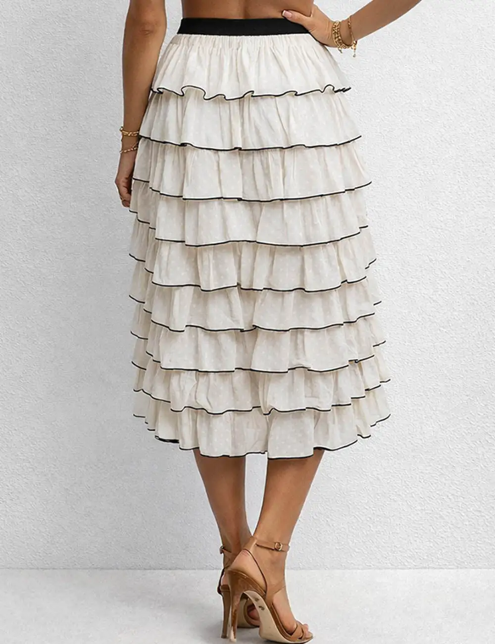 Chic Tiered Ruffle Elastic Waist Midi Skirt