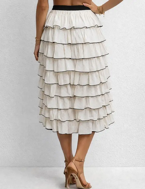 Chic Tiered Ruffle Elastic Waist Midi Skirt