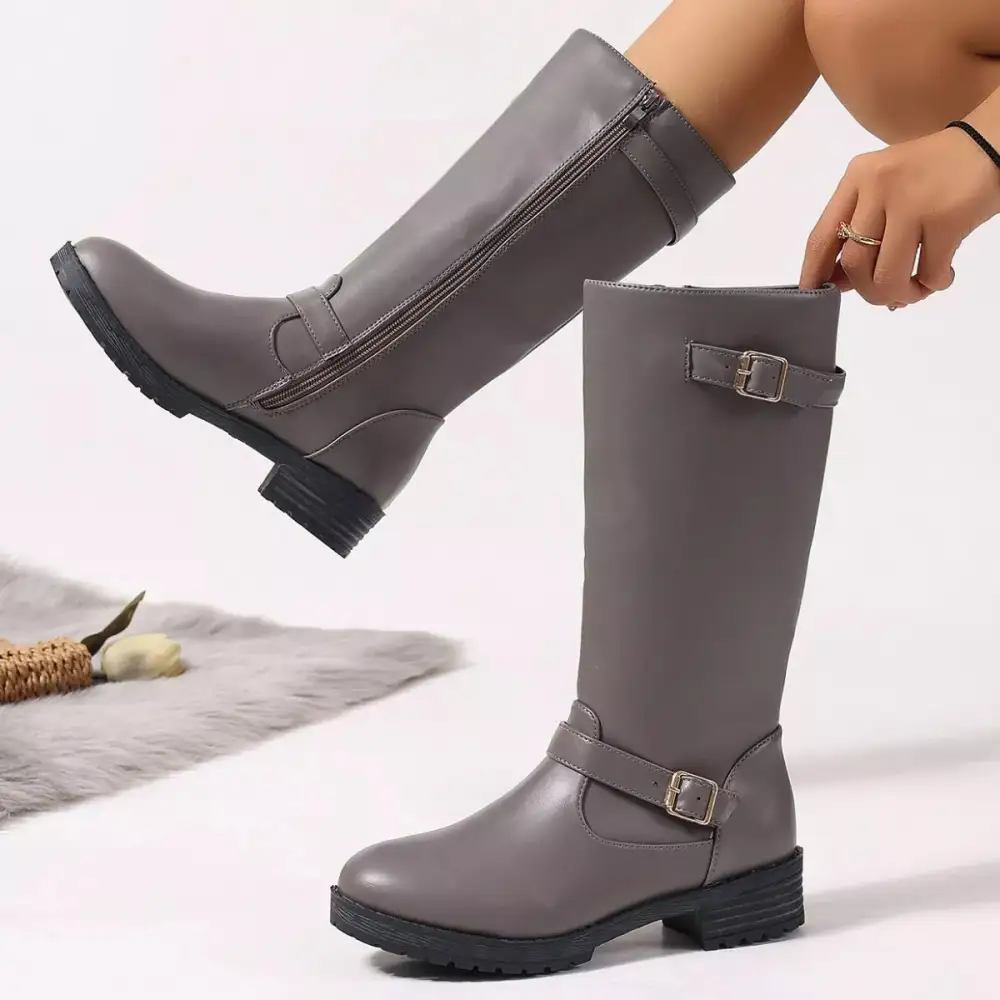 Graceful Round Toe Block Heels Boots