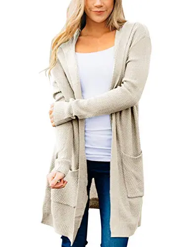 Women's Long Sleeve Open Front Hoodie Knit Sweater Cardigan Outwear