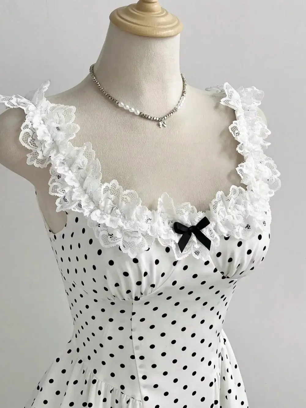 Polka Dot Lace Trim Mini Dress