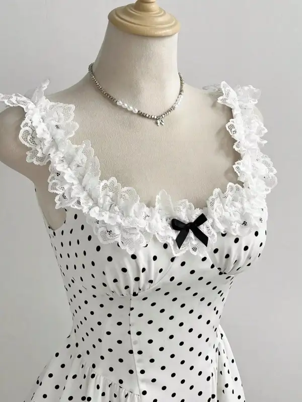 Polka Dot Lace Trim Mini Dress