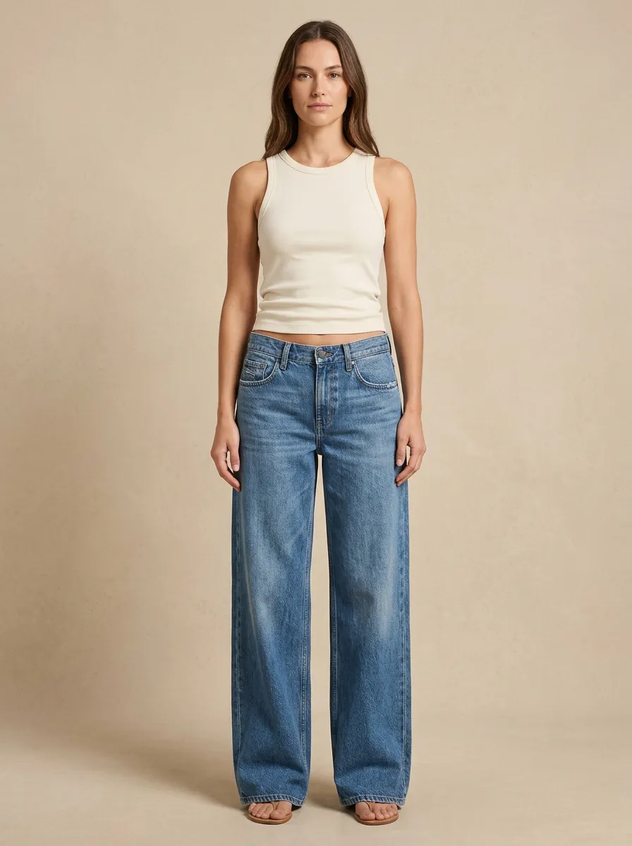 Women's Mid-Rise Relaxed Wide-Leg Denim Jeans