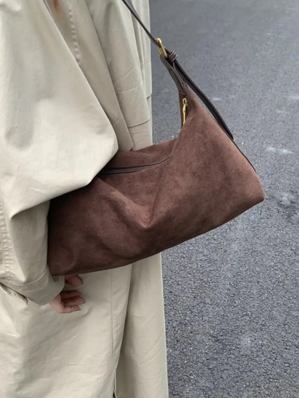 Solid Suede Hobo Crossbody Bag