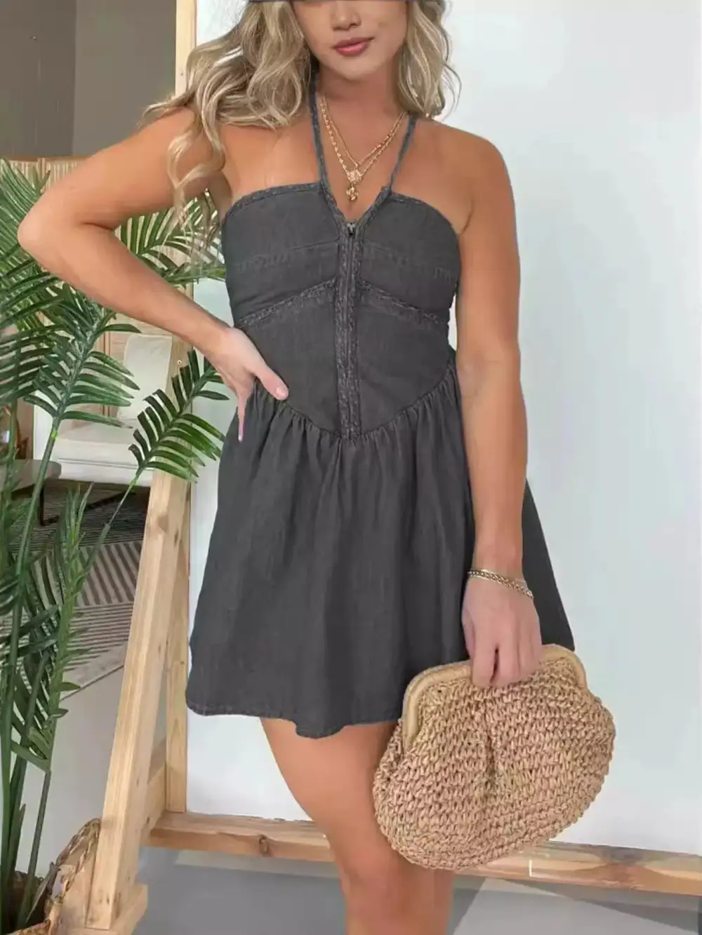Structured Shape Denim Mini Dress